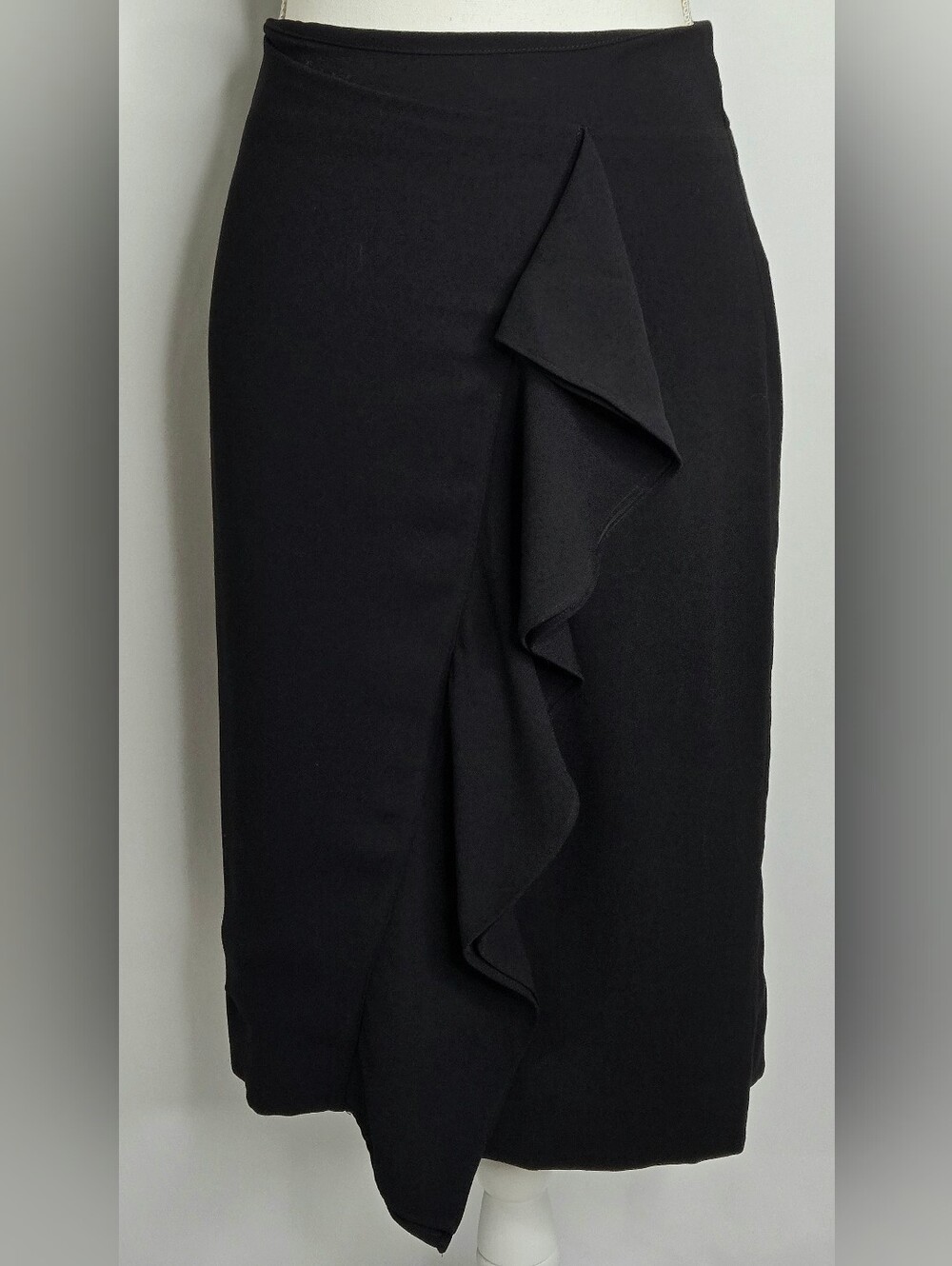 J. Crew Black Front Ruffle Cascading Overlay Fully Lined Pencil Skirt NWOT 8
